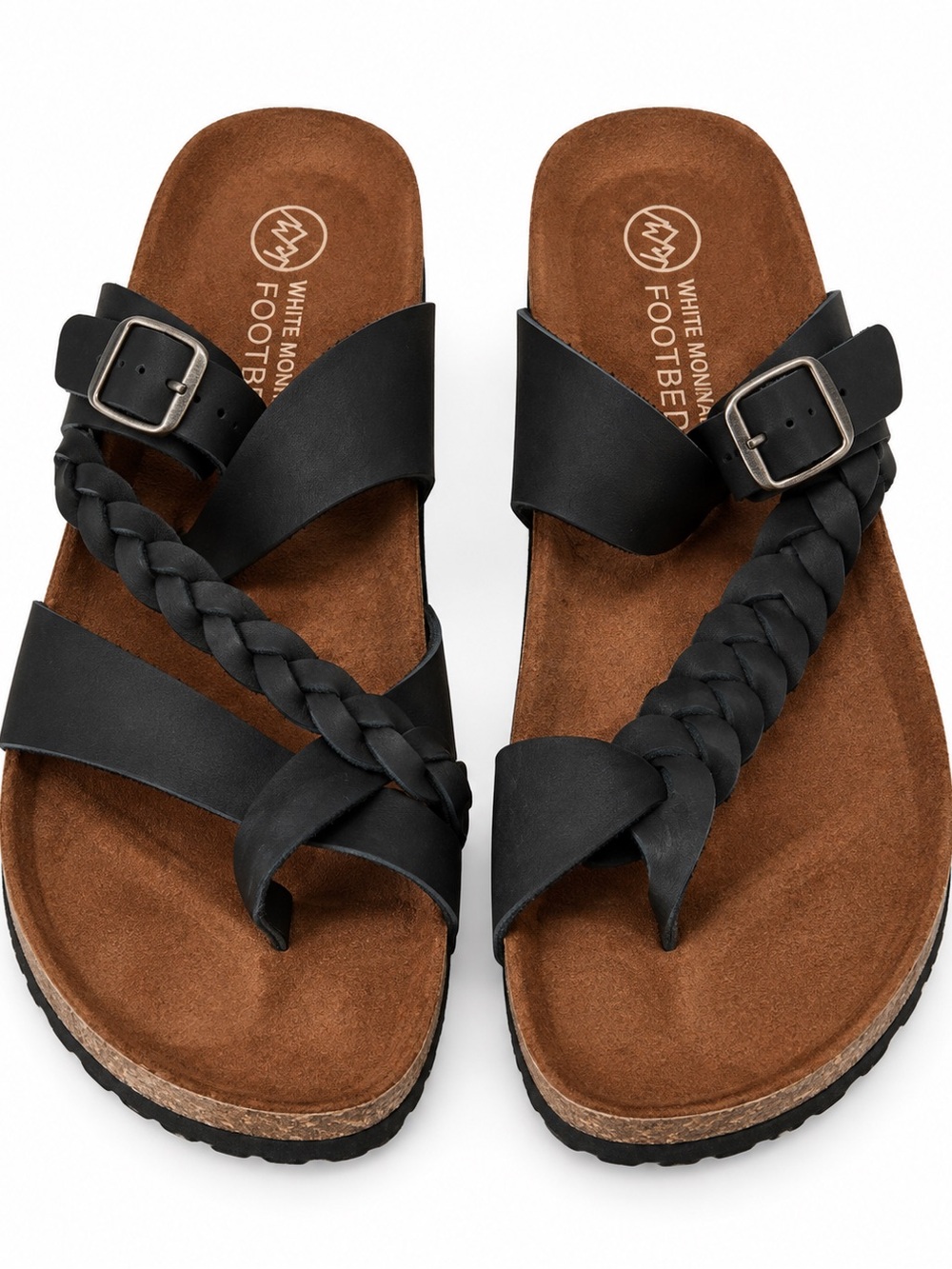 White Mountain Black Braided Buckle Slide Sandals